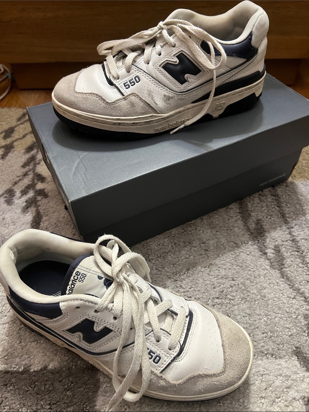 New Balance 550 Sneakers in White and Navy